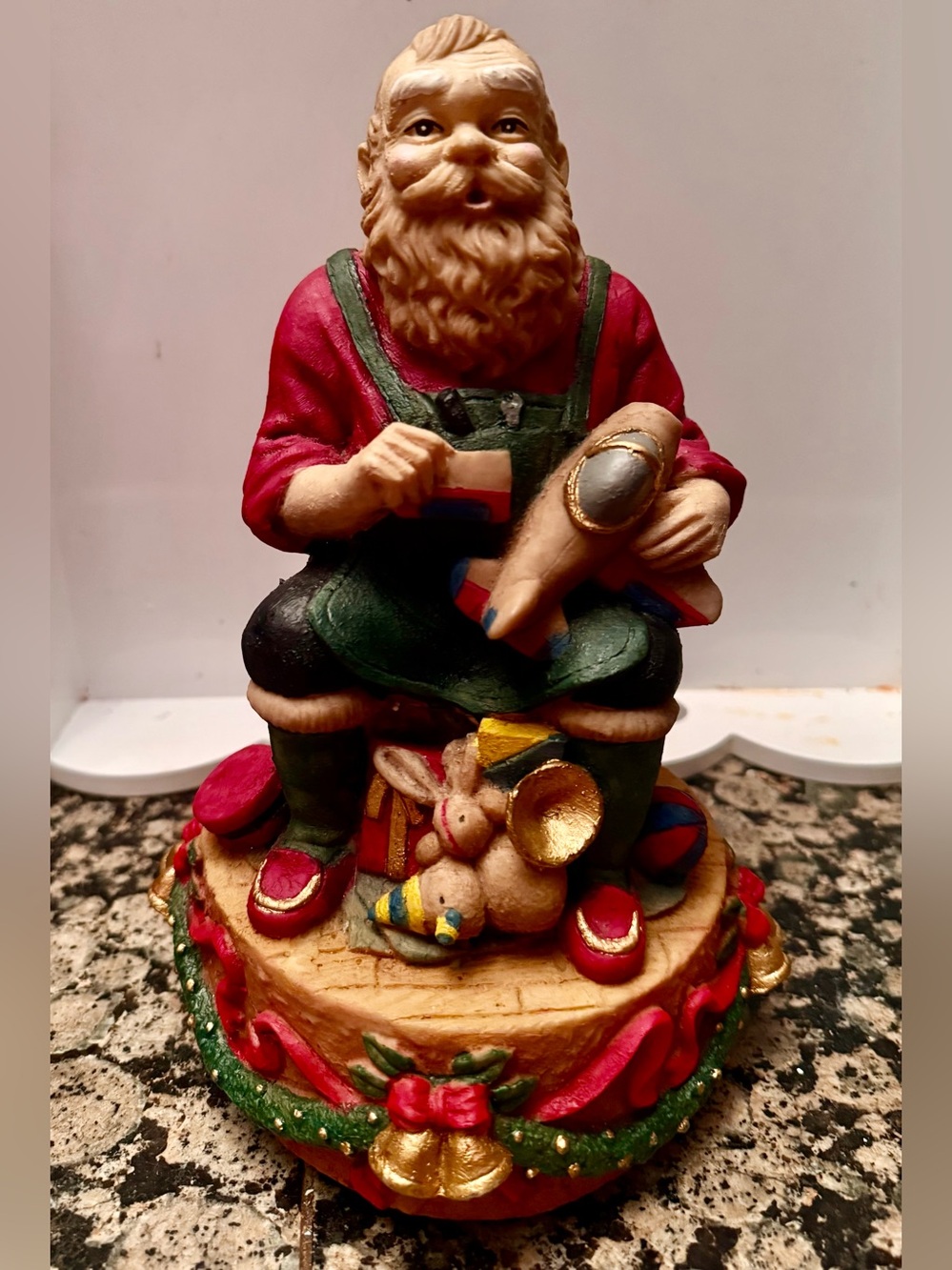 Vtg Santa Claus Toy Maker Music Box ”We Wish You A Merry Christmas Works 9 3/4”